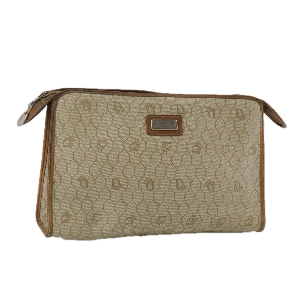 Christian Dior Vintage Honeycomb Zip Canvas and Leather